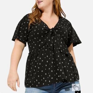 Torrid Black Babydoll Top Relaxed Tie Front Vintage Cotton Jersey Knit 3X
